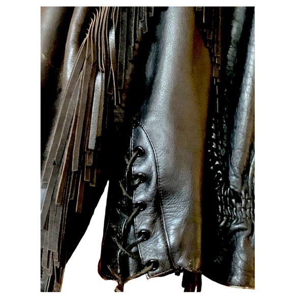 FIRST GENUINE LEATHER VINTAGE 90s Custom Fringe Biker Motorcycle Jacket -Size 20 - Picture 6 of 11